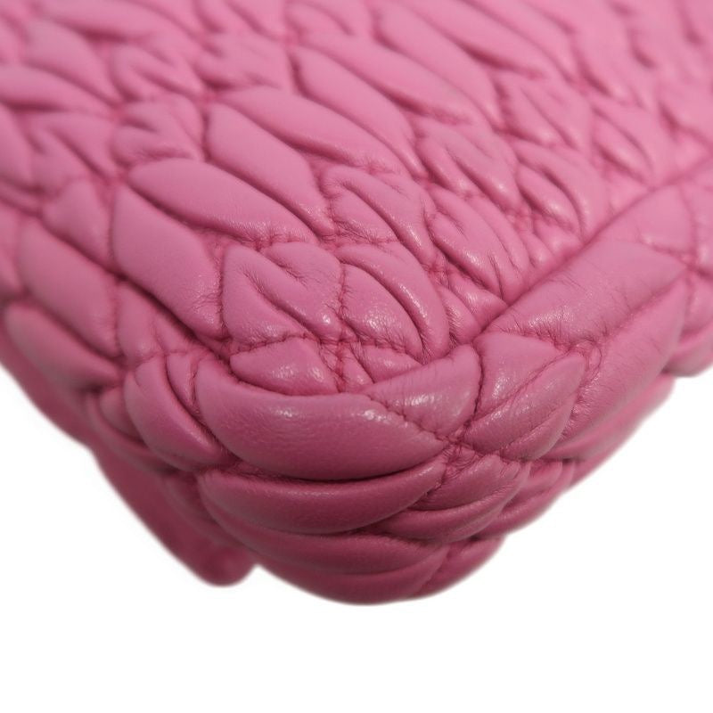 MIUMIU Coffer Matelassé Nappa Crystal Chain Shoulder Bag Clutch Bag Leather Pink Silver Hardware Pink PVC Coffer Pleated Crystal Chain Shoulder Bag