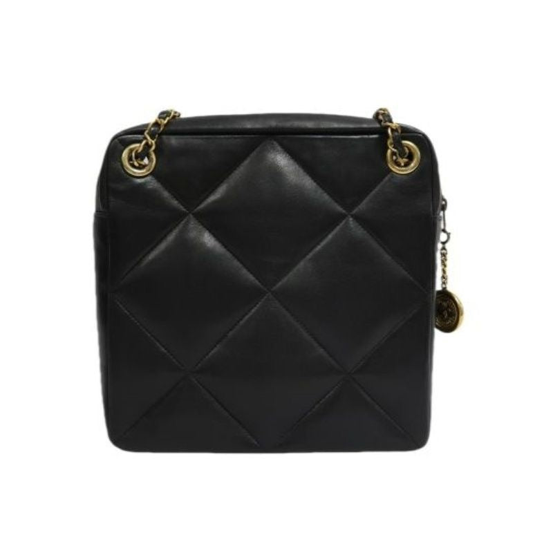 CHANEL Quilted Shoulder Bag, Lambskin, Black, Gold-Tone Hardware, With Guarantee Card
