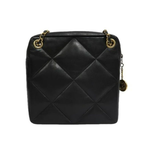CHANEL Quilted Shoulder Bag, Lambskin, Black, Gold-Tone Hardware, With Guarantee Card