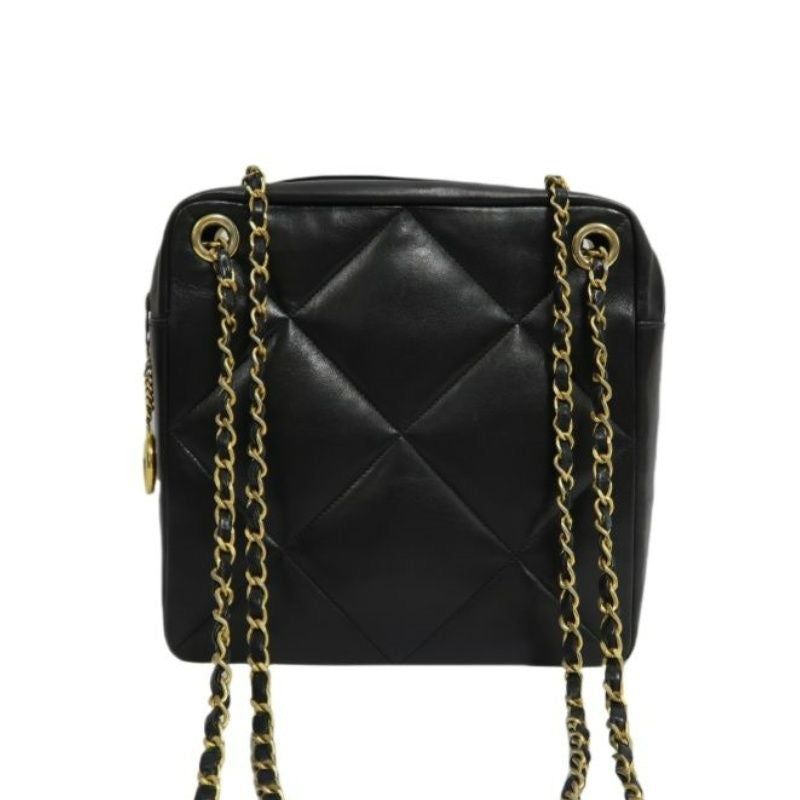 CHANEL Quilted Shoulder Bag, Lambskin, Black, Gold-Tone Hardware, With Guarantee Card