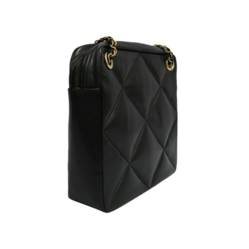 CHANEL Quilted Shoulder Bag, Lambskin, Black, Gold-Tone Hardware, With Guarantee Card