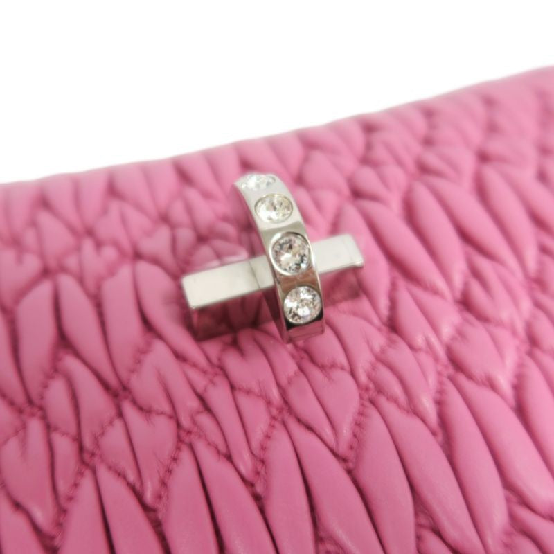 MIUMIU Coffer Matelassé Nappa Crystal Chain Shoulder Bag Clutch Bag Leather Pink Silver Hardware Pink PVC Coffer Pleated Crystal Chain Shoulder Bag