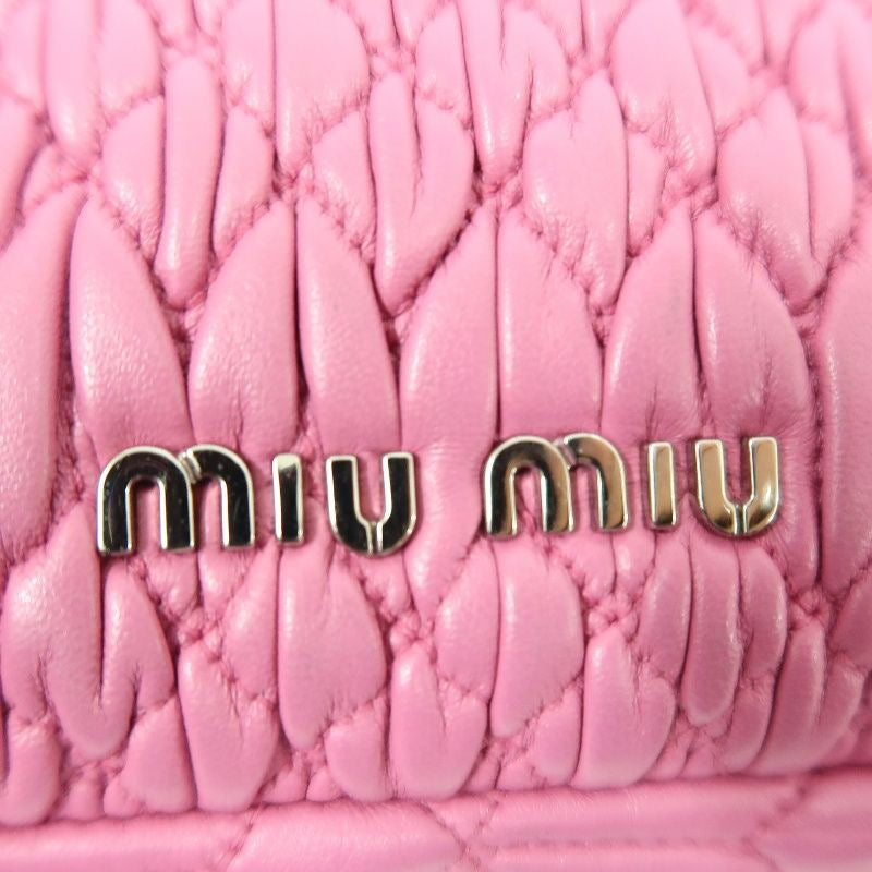 MIUMIU Coffer Matelassé Nappa Crystal Chain Shoulder Bag Clutch Bag Leather Pink Silver Hardware Pink PVC Coffer Pleated Crystal Chain Shoulder Bag