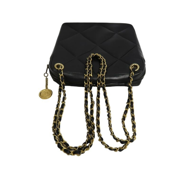 CHANEL Quilted Shoulder Bag, Lambskin, Black, Gold-Tone Hardware, With Guarantee Card