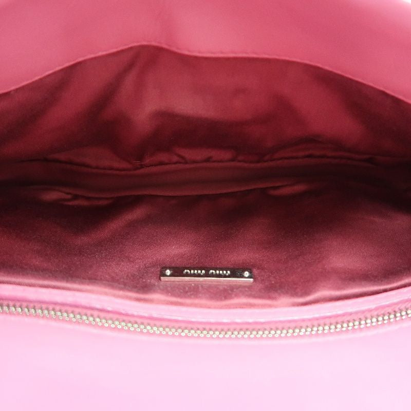 MIUMIU Coffer Matelassé Nappa Crystal Chain Shoulder Bag Clutch Bag Leather Pink Silver Hardware Pink PVC Coffer Pleated Crystal Chain Shoulder Bag