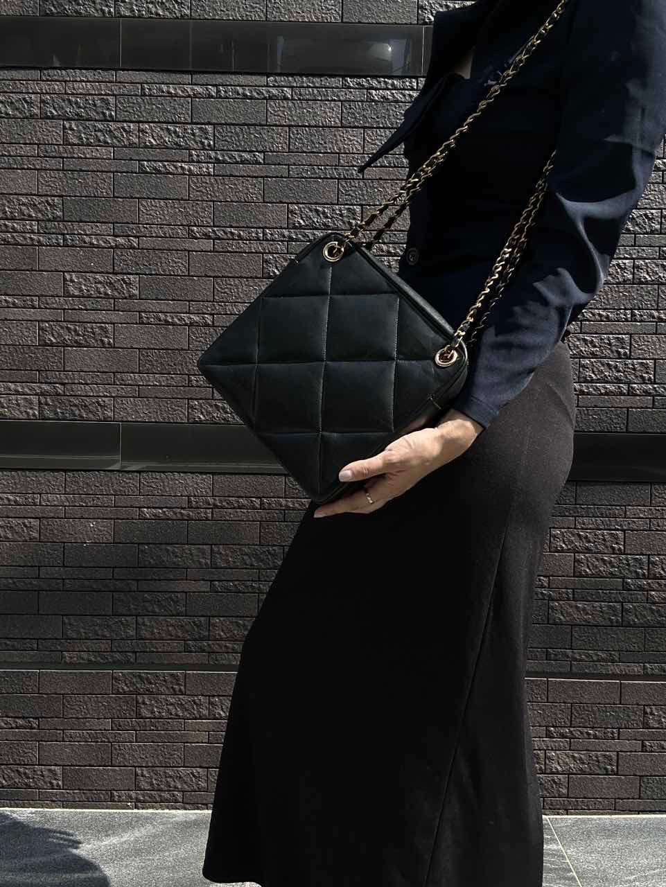 CHANEL Quilted Shoulder Bag, Lambskin, Black, Gold-Tone Hardware, With Guarantee Card
