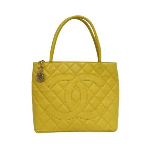 CHANEL Hilton Replica Tote Bag, Yellow Caviar Leather, Gold Hardware with Medallion