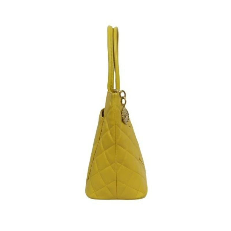 CHANEL Hilton Replica Tote Bag, Yellow Caviar Leather, Gold Hardware with Medallion
