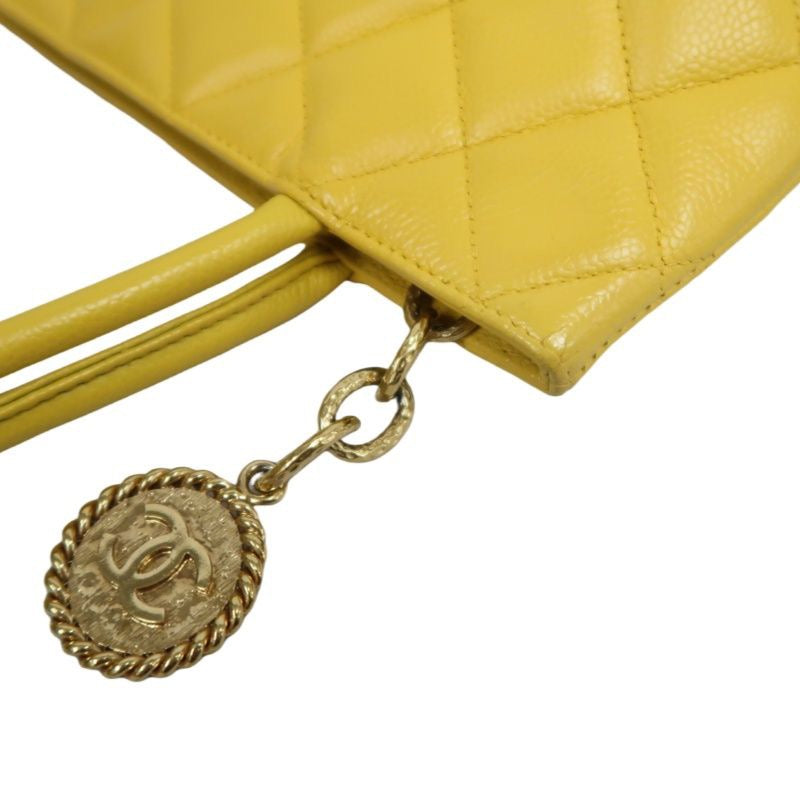 CHANEL Hilton Replica Tote Bag, Yellow Caviar Leather, Gold Hardware with Medallion
