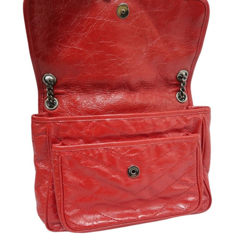 YSL Saint Laurent NIKI Shoulder Bag, Red Waxed Leather
