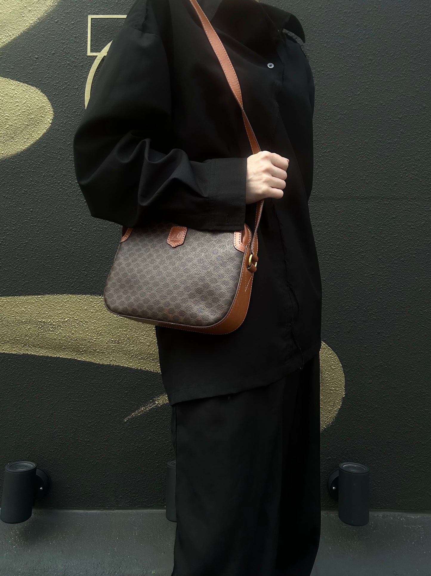 CELINE Macadam Brown PVC Monogram Crossbody Bag