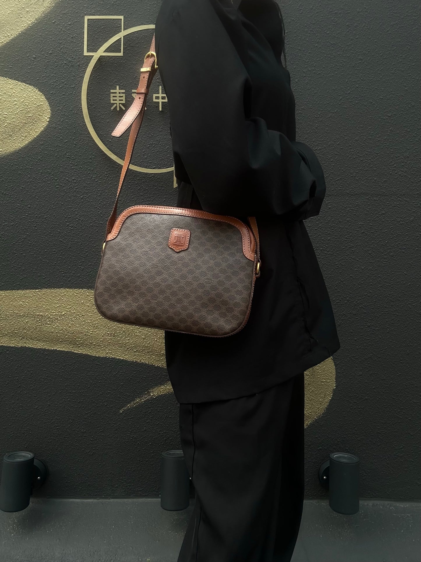 CELINE Macadam Brown PVC Monogram Crossbody Bag