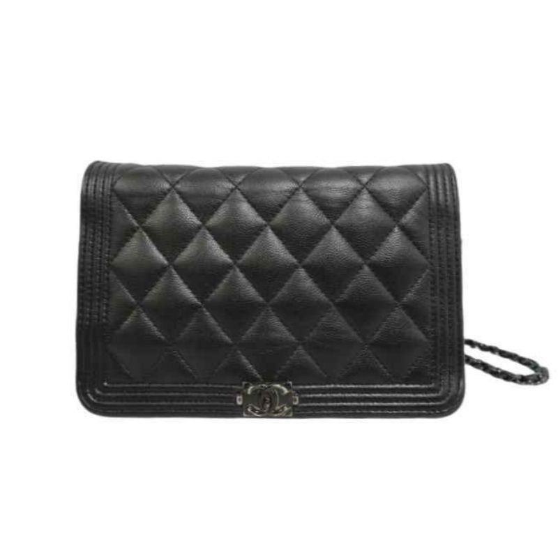 CHANEL Boy Quilted Shoulder Bag, Caviar Leather, Black, Black-Tone Hardware