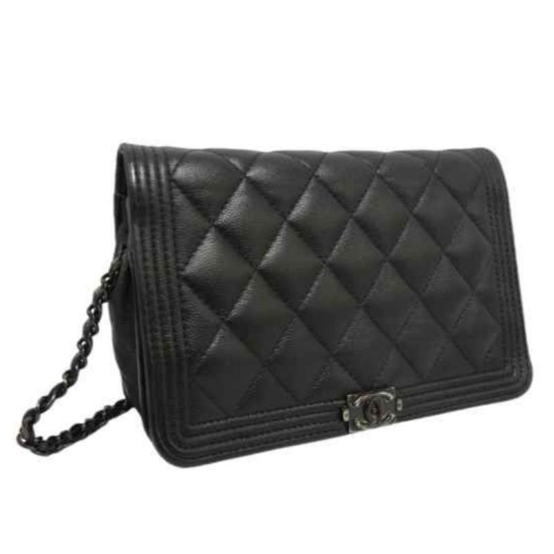 CHANEL Boy Quilted Shoulder Bag, Caviar Leather, Black, Black-Tone Hardware
