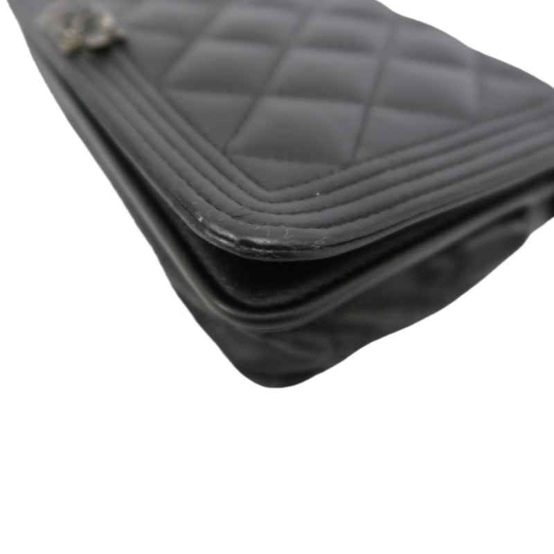 CHANEL Boy Quilted Shoulder Bag, Caviar Leather, Black, Black-Tone Hardware