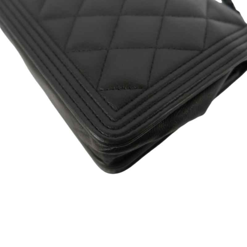 CHANEL Boy Quilted Shoulder Bag, Caviar Leather, Black, Black-Tone Hardware
