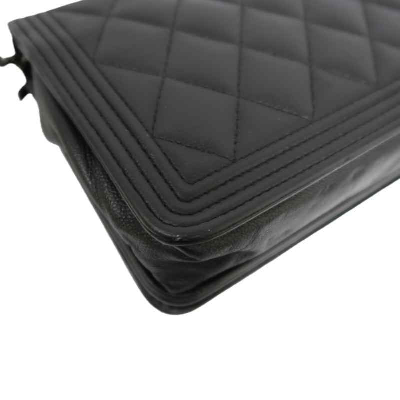 CHANEL Boy Quilted Shoulder Bag, Caviar Leather, Black, Black-Tone Hardware