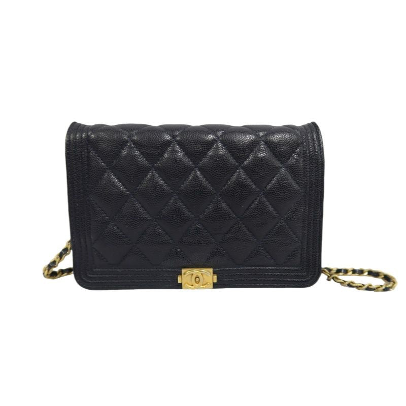CHANEL Boy Quilted Shoulder Bag, Caviar Leather, Navy, Gold-Tone Hardware