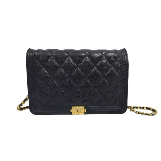 CHANEL Boy Quilted Shoulder Bag, Caviar Leather, Navy, Gold-Tone Hardware