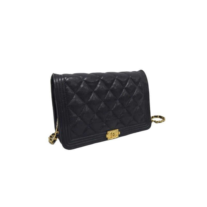 CHANEL Boy Quilted Shoulder Bag, Caviar Leather, Navy, Gold-Tone Hardware