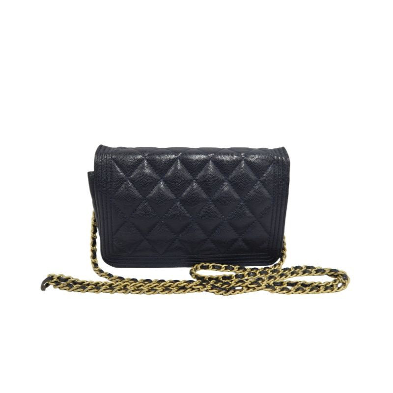 CHANEL Boy Quilted Shoulder Bag, Caviar Leather, Navy, Gold-Tone Hardware