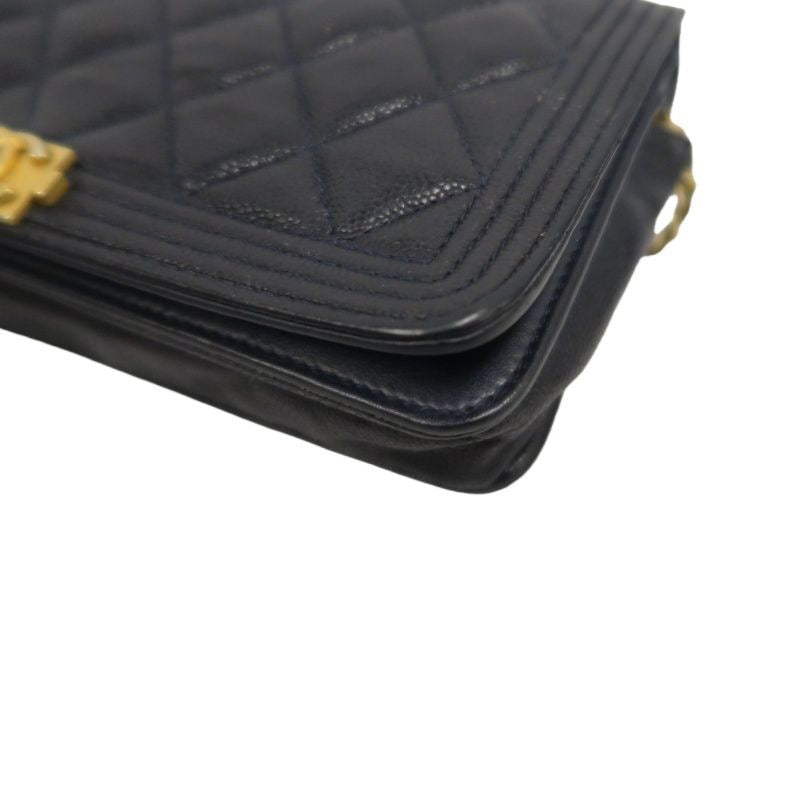 CHANEL Boy Quilted Shoulder Bag, Caviar Leather, Navy, Gold-Tone Hardware