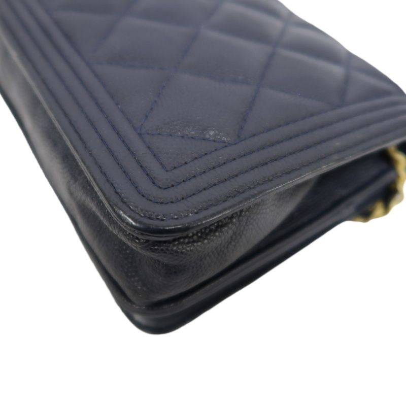 CHANEL Boy Quilted Shoulder Bag, Caviar Leather, Navy, Gold-Tone Hardware