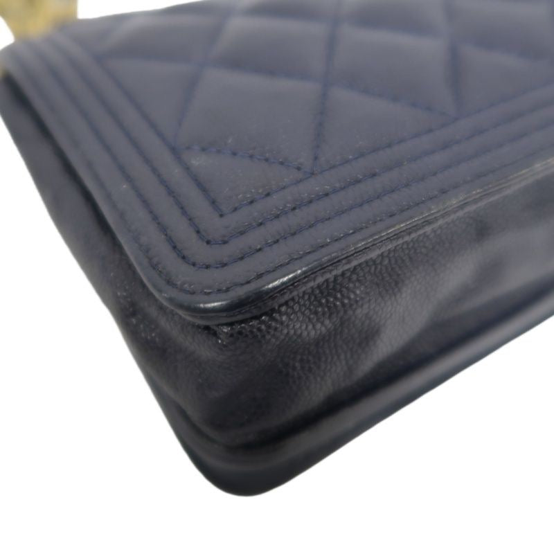 CHANEL Boy Quilted Shoulder Bag, Caviar Leather, Navy, Gold-Tone Hardware