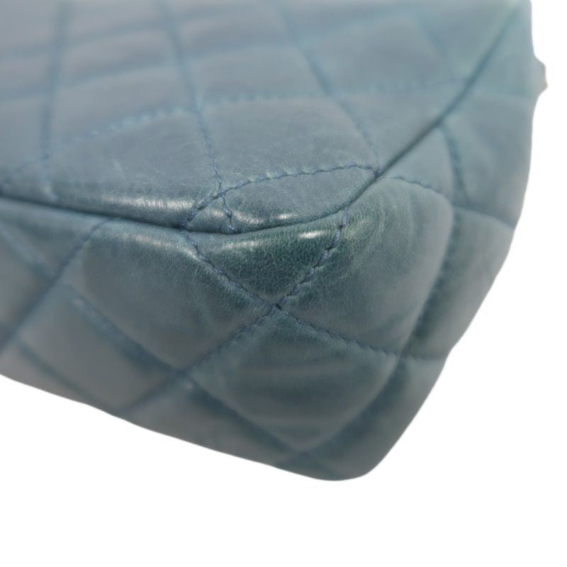 CHANEL Quilted Shoulder Bag, Waxed Leather, Blue, With Guarantee Card