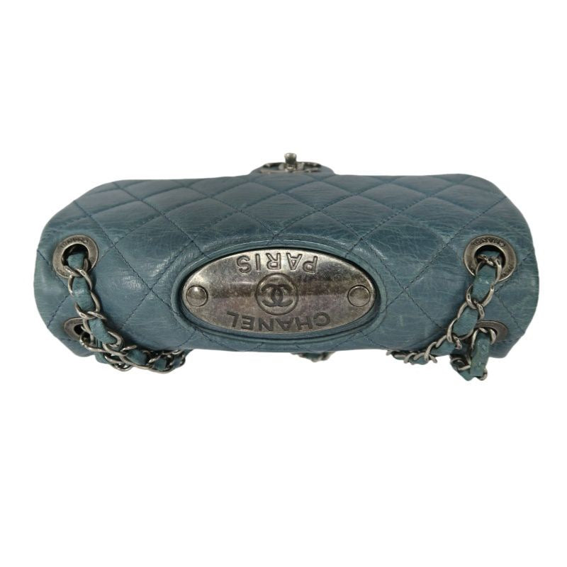 CHANEL Quilted Shoulder Bag, Waxed Leather, Blue, With Guarantee Card