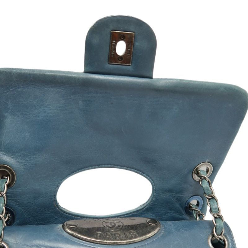 CHANEL Quilted Shoulder Bag, Waxed Leather, Blue, With Guarantee Card