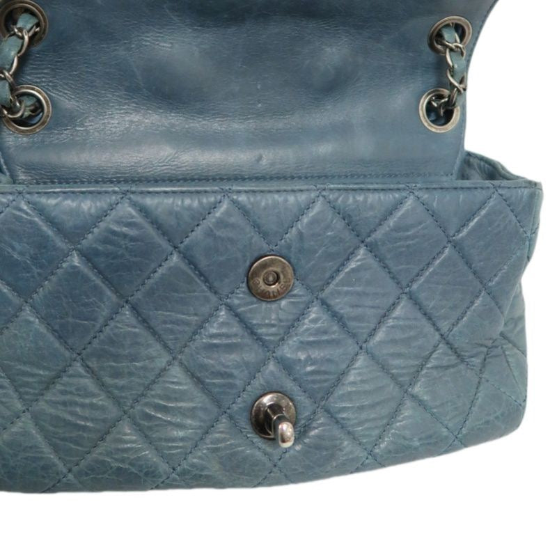 CHANEL Quilted Shoulder Bag, Waxed Leather, Blue, With Guarantee Card