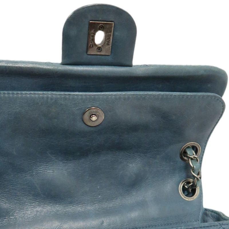 CHANEL Quilted Shoulder Bag, Waxed Leather, Blue, With Guarantee Card