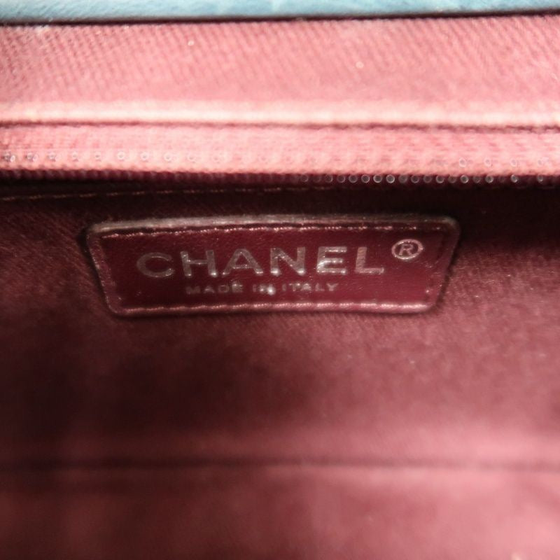 CHANEL Quilted Shoulder Bag, Waxed Leather, Blue, With Guarantee Card
