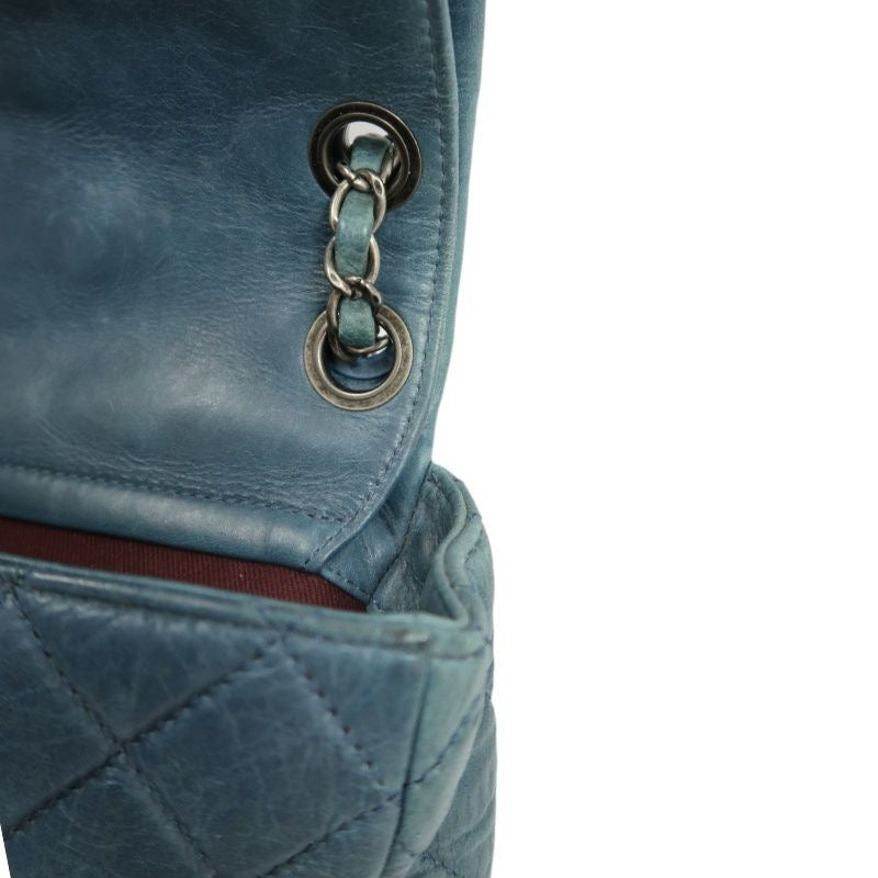 CHANEL Quilted Shoulder Bag, Waxed Leather, Blue, With Guarantee Card