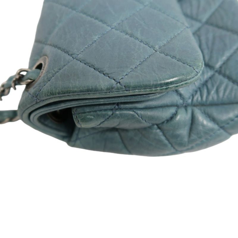 CHANEL Quilted Shoulder Bag, Waxed Leather, Blue, With Guarantee Card