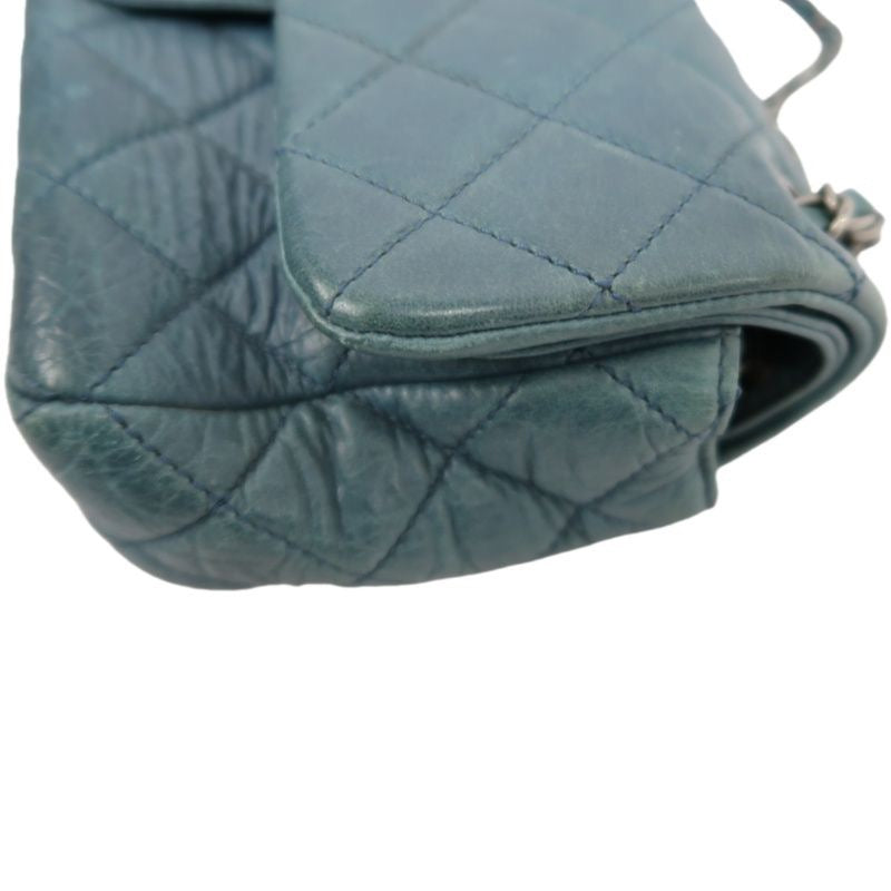 CHANEL Quilted Shoulder Bag, Waxed Leather, Blue, With Guarantee Card