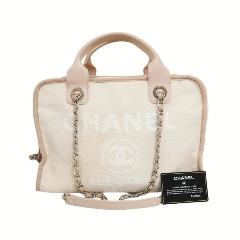 CHANEL Deauville Bowling Bag, Pink Canvas, With Guarantee Card