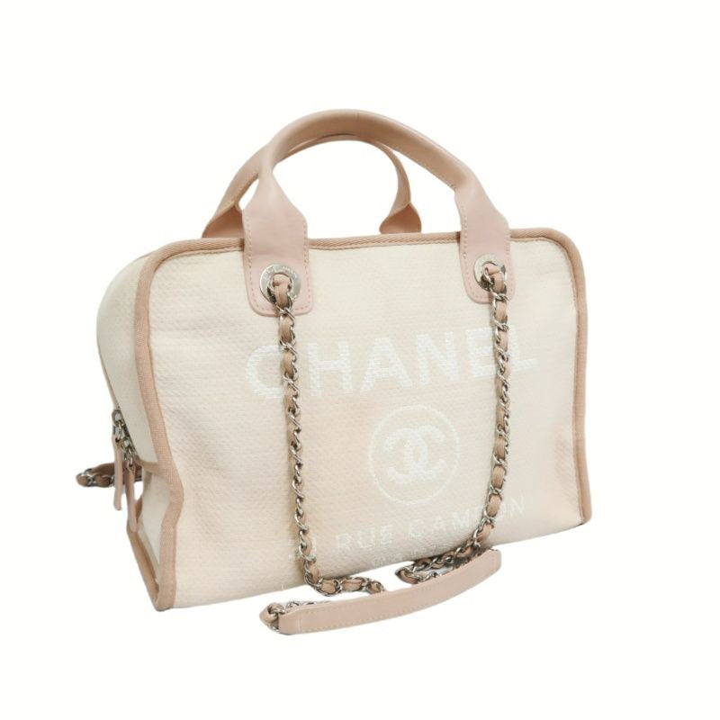 CHANEL Deauville Bowling Bag, Pink Canvas, With Guarantee Card
