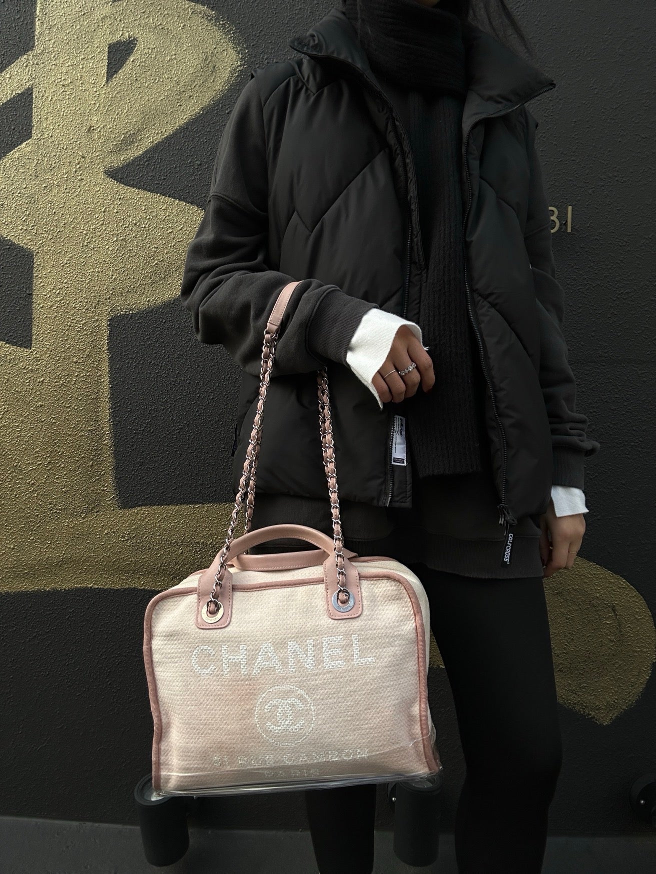 CHANEL Deauville Bowling Bag, Pink Canvas, With Guarantee Card