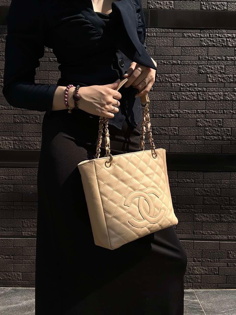 CHANEL Caviar Leather GST Tote Bag, Milk Tea Beige with Gold-Tone Hardware