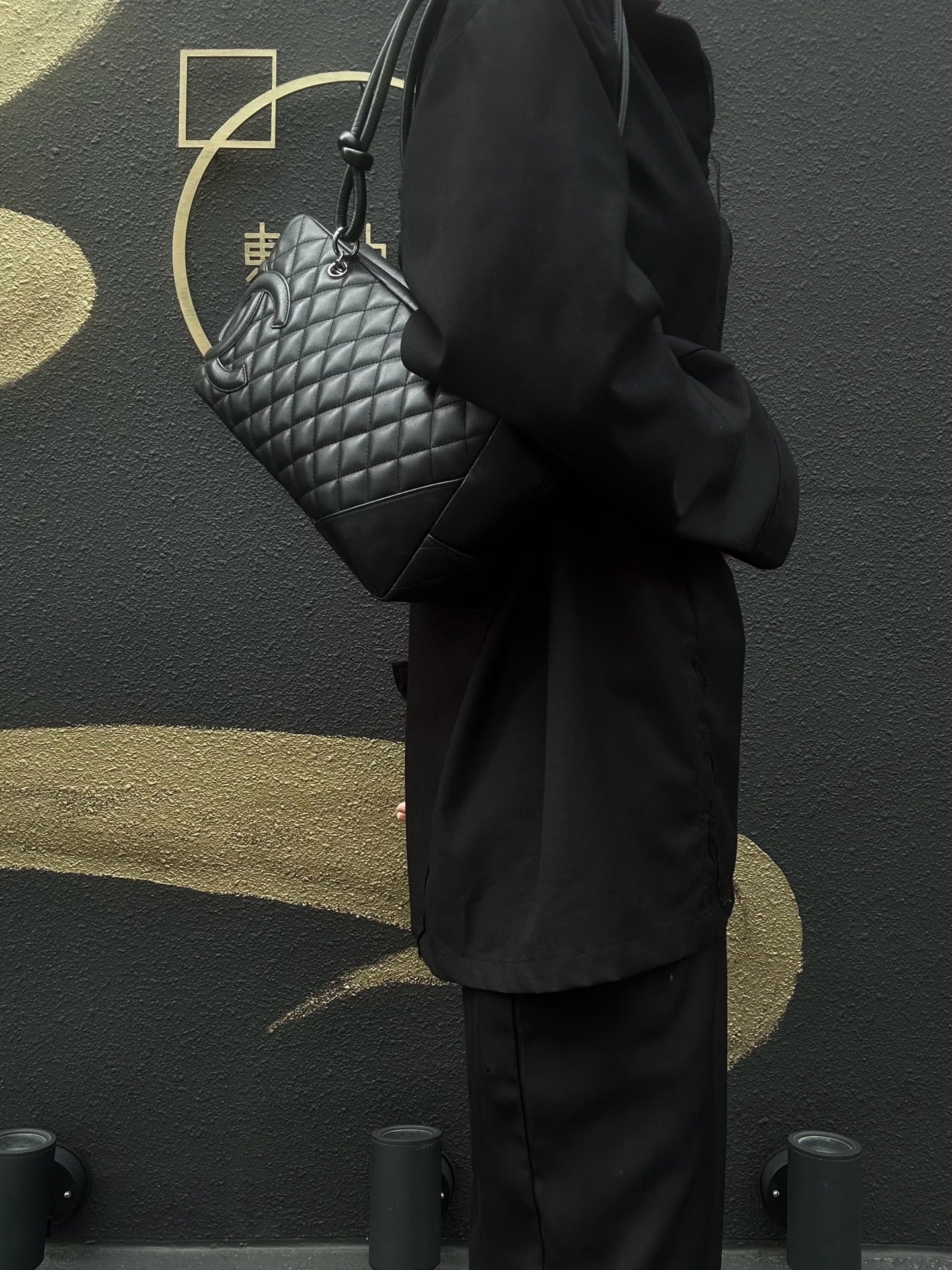 CHANEL Cambon Line Handbag Black CHANEL Black Lambskin Cambon Underarm Bag