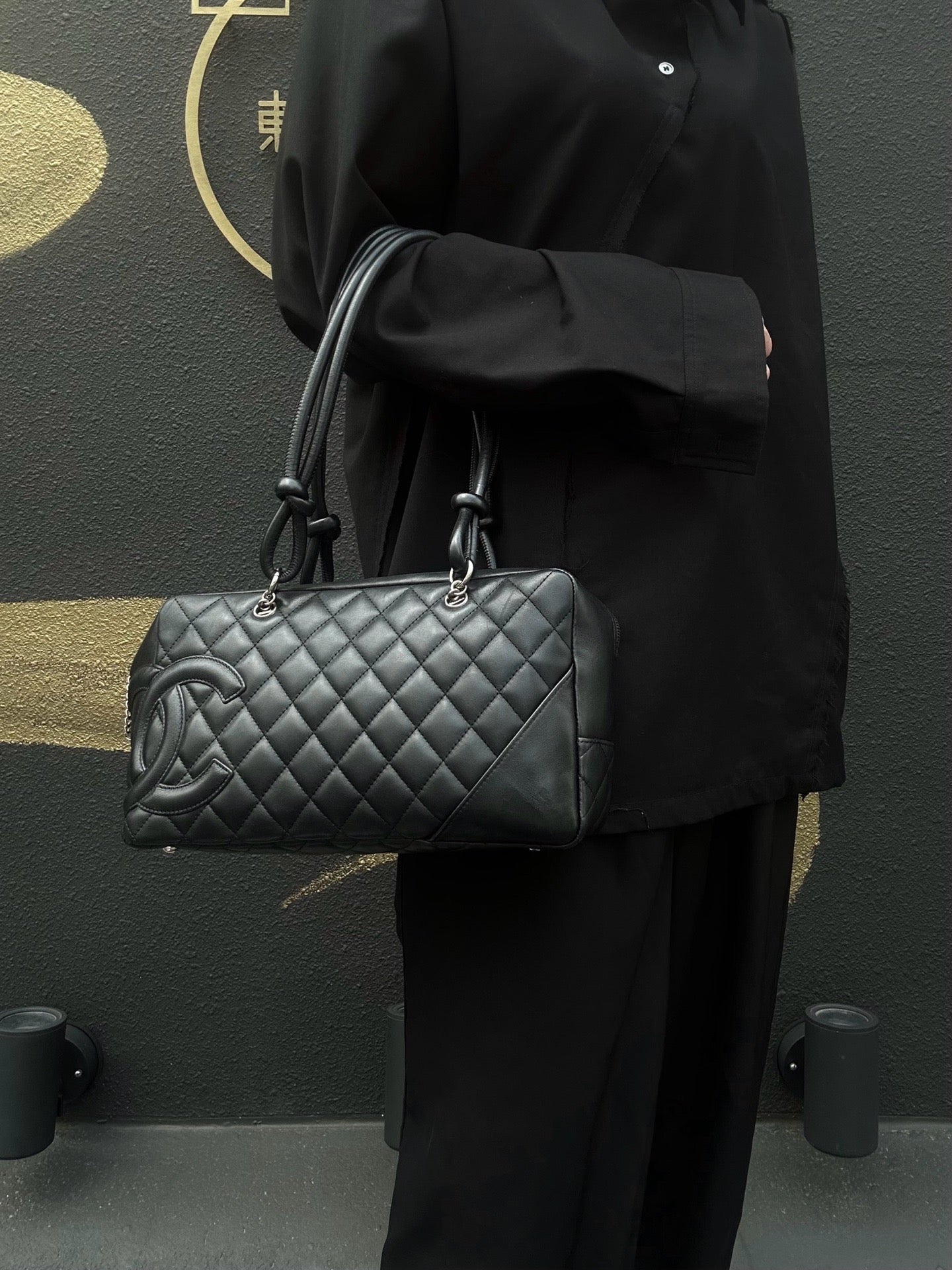 CHANEL Cambon Line Handbag Black CHANEL Black Lambskin Cambon Underarm Bag