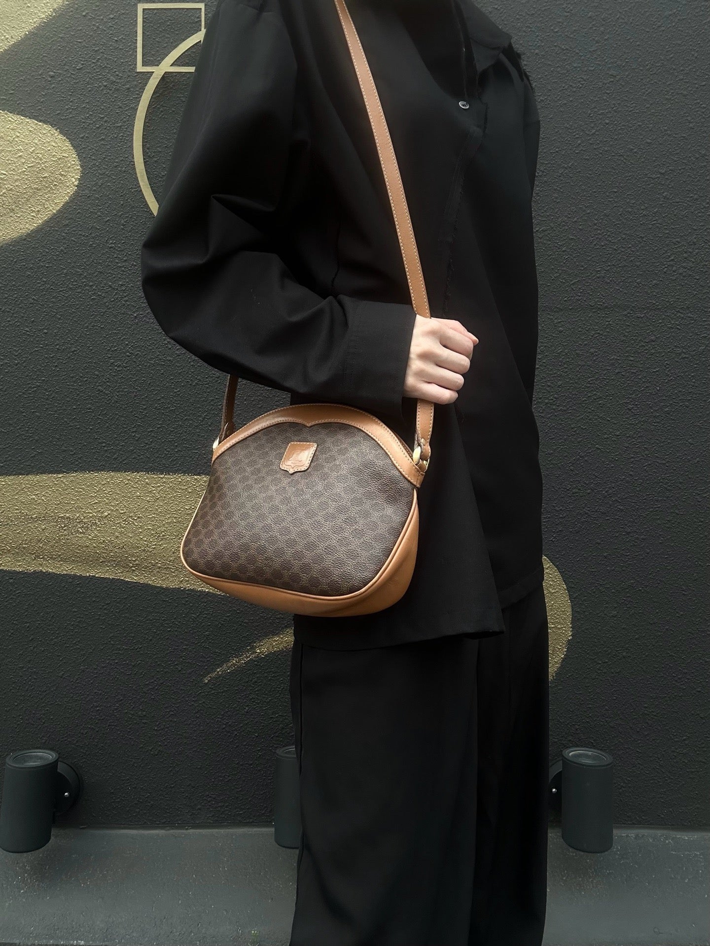 Celine Macadam Shoulder Bag Brown Celine Monogram PVC Apple Crossbody Bag