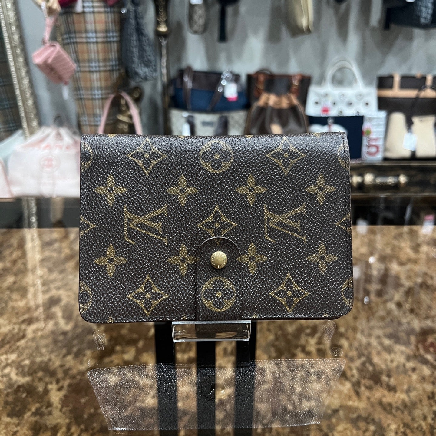 LOUIS VUITTON Monogram Porte Papier Zip Wallet, Brown, PVC Coated Canvas