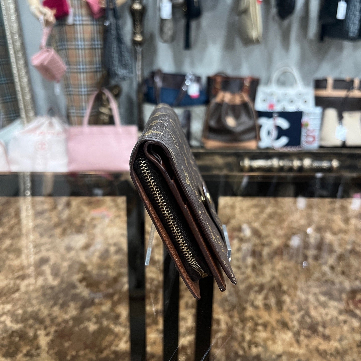 LOUIS VUITTON Monogram Porte Papier Zip Wallet, Brown, PVC Coated Canvas