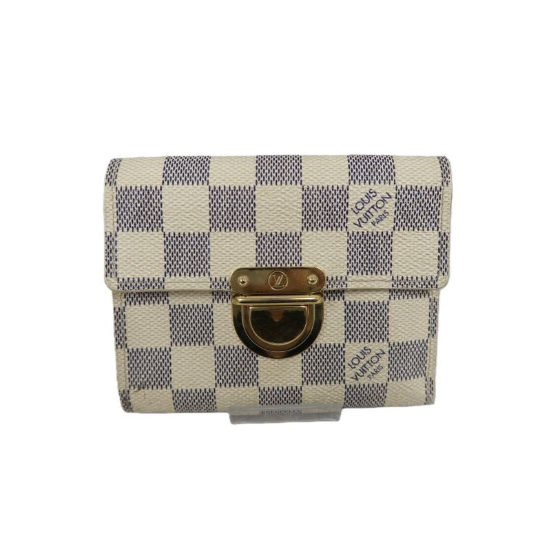 LOUIS VUITTON Portefeuille Koala Wallet, Damier Azur, White, Gold Hardware, With Initials Engraving, Box & Dust Bag