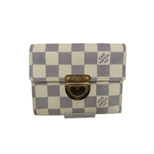 LOUIS VUITTON Portefeuille Koala Wallet, Damier Azur, White, Gold Hardware, With Initials Engraving, Box & Dust Bag