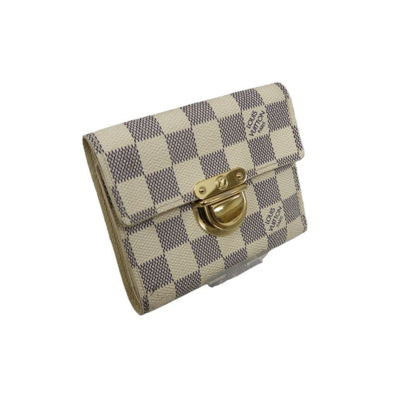 LOUIS VUITTON Portefeuille Koala Wallet, Damier Azur, White, Gold Hardware, With Initials Engraving, Box & Dust Bag