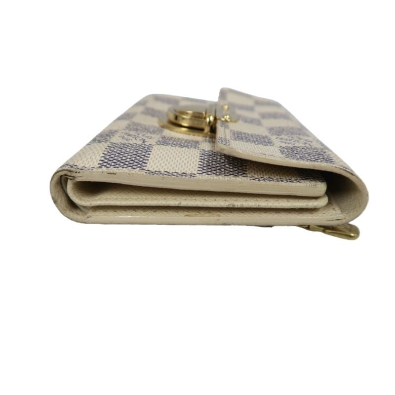 LOUIS VUITTON Portefeuille Koala Wallet, Damier Azur, White, Gold Hardware, With Initials Engraving, Box & Dust Bag